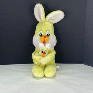 Vintage Mom and Baby Bunny Rabbit Plush Yellow